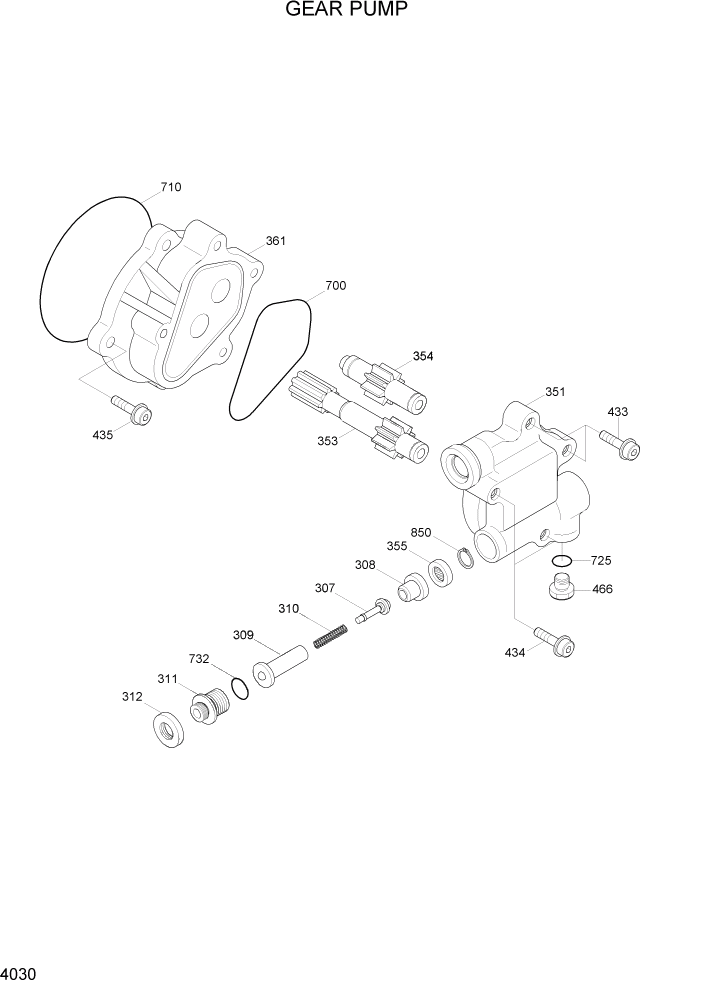 Схема запчастей Hyundai R300LC7 - PAGE 4030 GEAR PUMP ГИДРАВЛИЧЕСКИЕ КОМПОНЕНТЫ