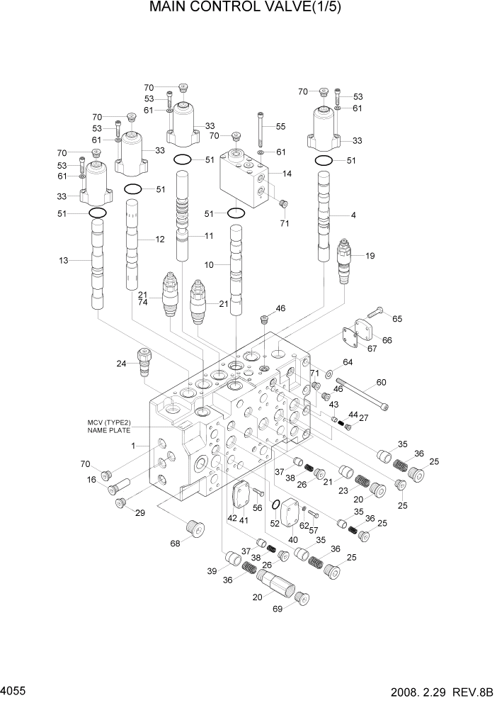 Схема запчастей Hyundai R300LC7 - PAGE 4055 MAIN CONTROL VALVE(1/5) ГИДРАВЛИЧЕСКИЕ КОМПОНЕНТЫ