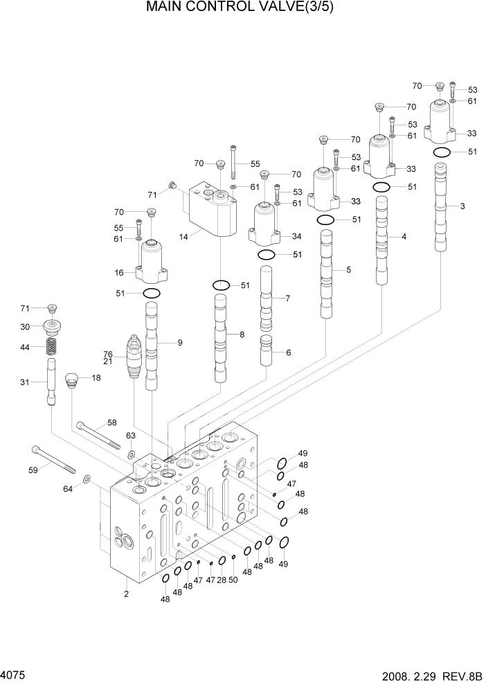 Схема запчастей Hyundai R300LC7 - PAGE 4075 MAIN CONTROL VALVE(3/5) ГИДРАВЛИЧЕСКИЕ КОМПОНЕНТЫ