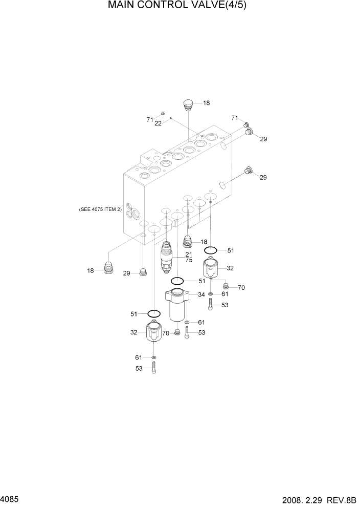 Схема запчастей Hyundai R300LC7 - PAGE 4085 MAIN CONTROL VALVE(4/5) ГИДРАВЛИЧЕСКИЕ КОМПОНЕНТЫ