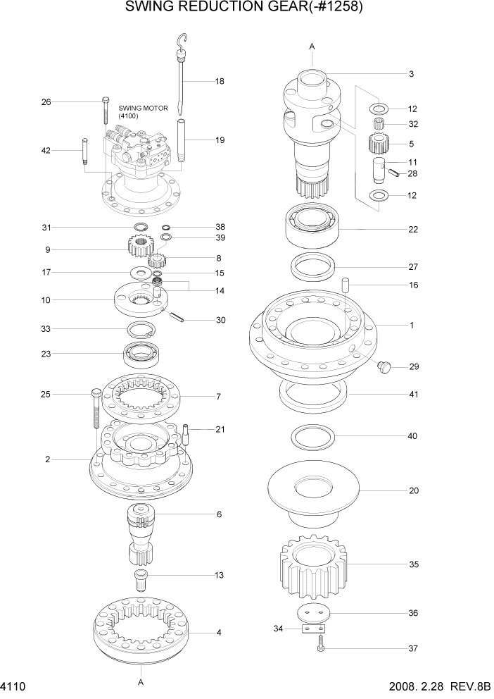 Схема запчастей Hyundai R300LC7 - PAGE 4110 SWING REDUCTION GEAR(-#1258) ГИДРАВЛИЧЕСКИЕ КОМПОНЕНТЫ