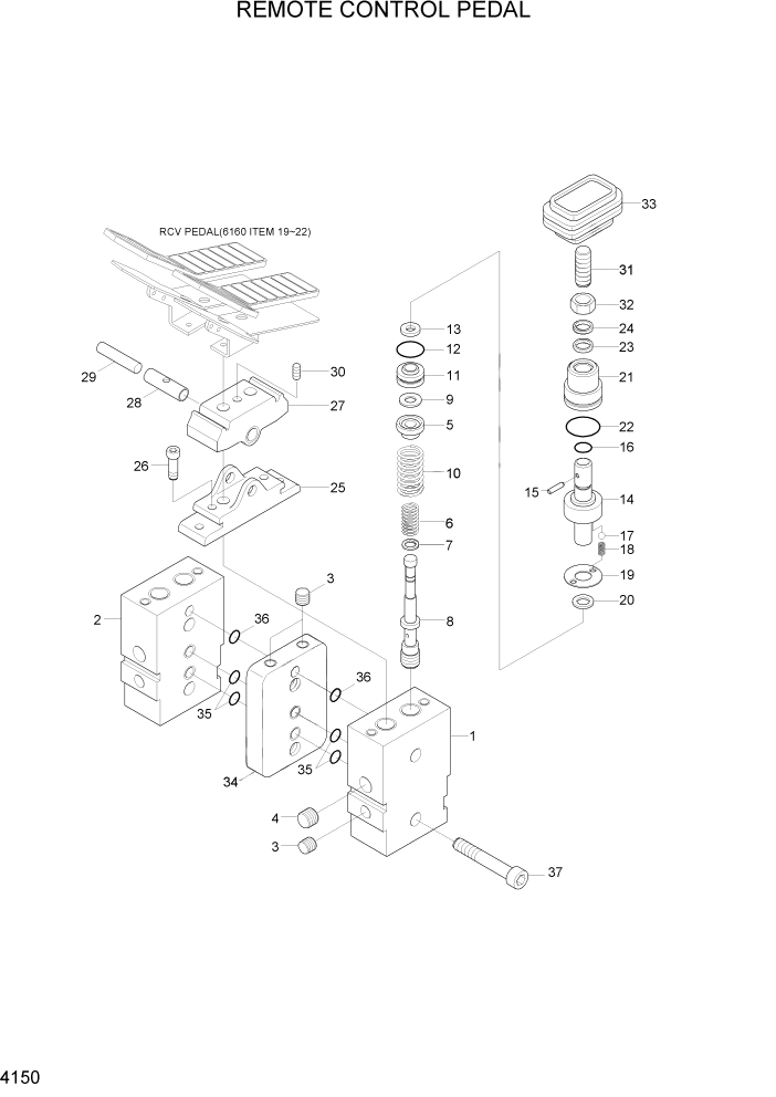 Схема запчастей Hyundai R300LC7 - PAGE 4150 REMOTE CONTROL PEDAL ГИДРАВЛИЧЕСКИЕ КОМПОНЕНТЫ