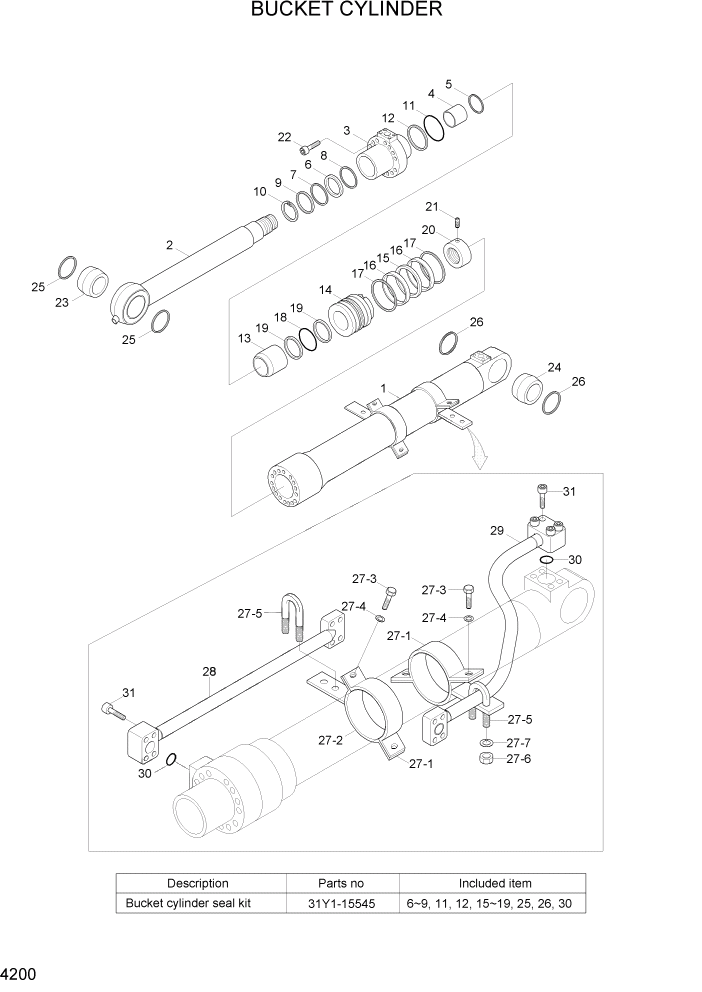 Схема запчастей Hyundai R300LC7 - PAGE 4200 BUCKET CYLINDER ГИДРАВЛИЧЕСКИЕ КОМПОНЕНТЫ