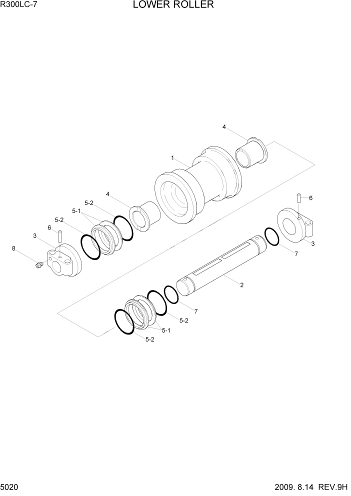 Схема запчастей Hyundai R300LC7 - PAGE 5020 LOWER ROLLER ХОДОВАЯ ЧАСТЬ