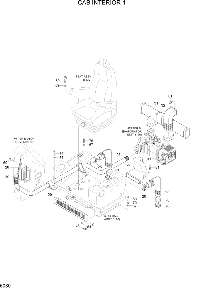 Схема запчастей Hyundai R300LC7 - PAGE 6080 CAB INTERIOR 1 СТРУКТУРА