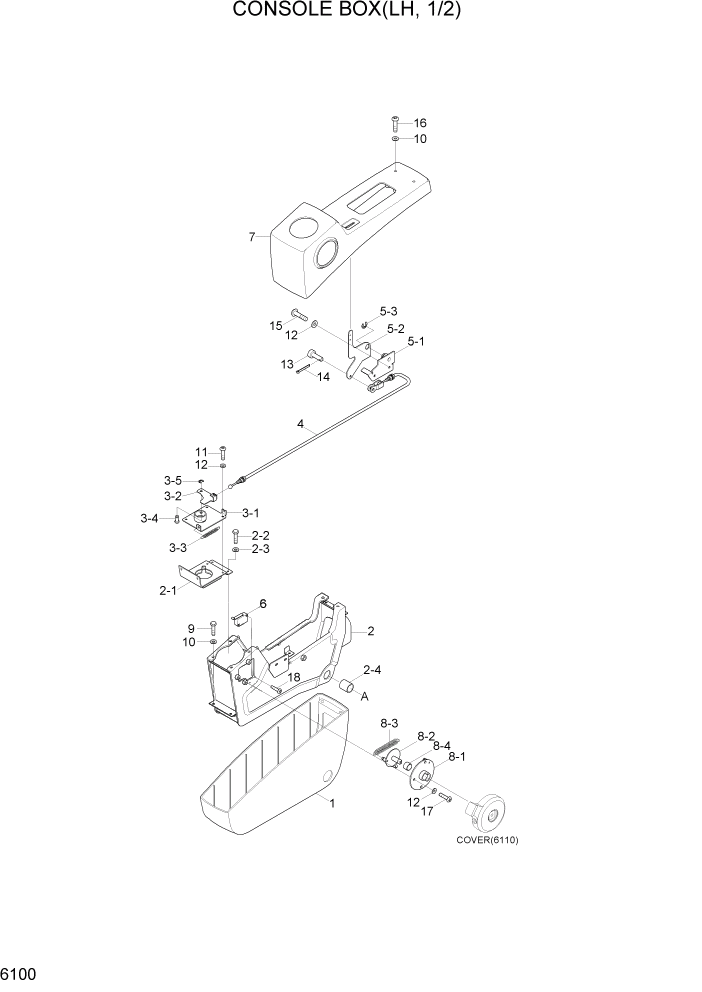 Схема запчастей Hyundai R300LC7 - PAGE 6100 CONSOLE BOX(1/2, LH) СТРУКТУРА