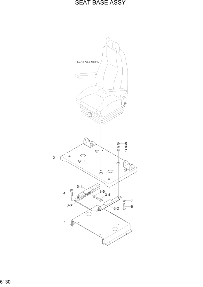 Схема запчастей Hyundai R300LC7 - PAGE 6130 SEAT BASE ASSY СТРУКТУРА