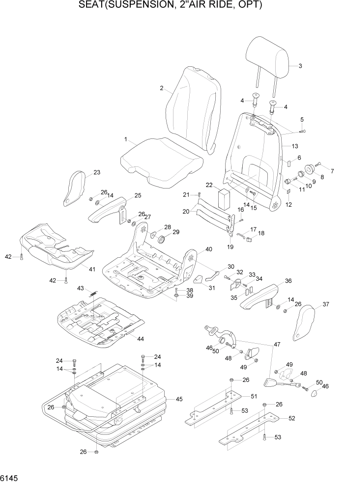 Схема запчастей Hyundai R300LC7 - PAGE 6145 SEAT(SUSPENSION, 2"AIR RIDE, OPT) СТРУКТУРА