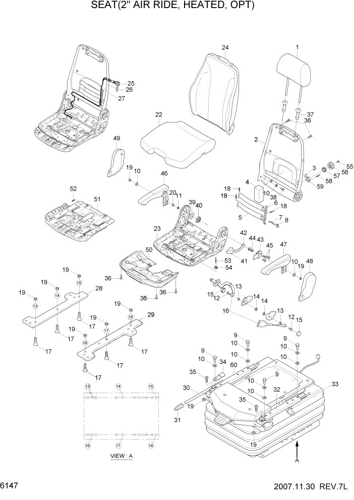 Схема запчастей Hyundai R300LC7 - PAGE 6147 SEAT(2"AIR RIDE, HEATED, OPT) СТРУКТУРА