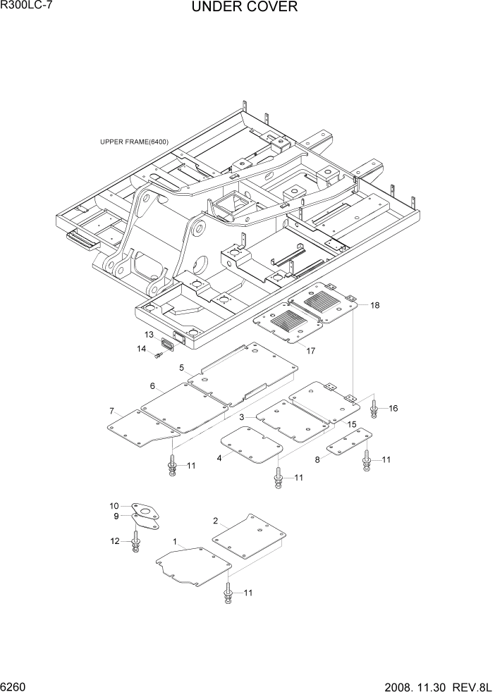 Схема запчастей Hyundai R300LC7 - PAGE 6260 UNDER COVER СТРУКТУРА