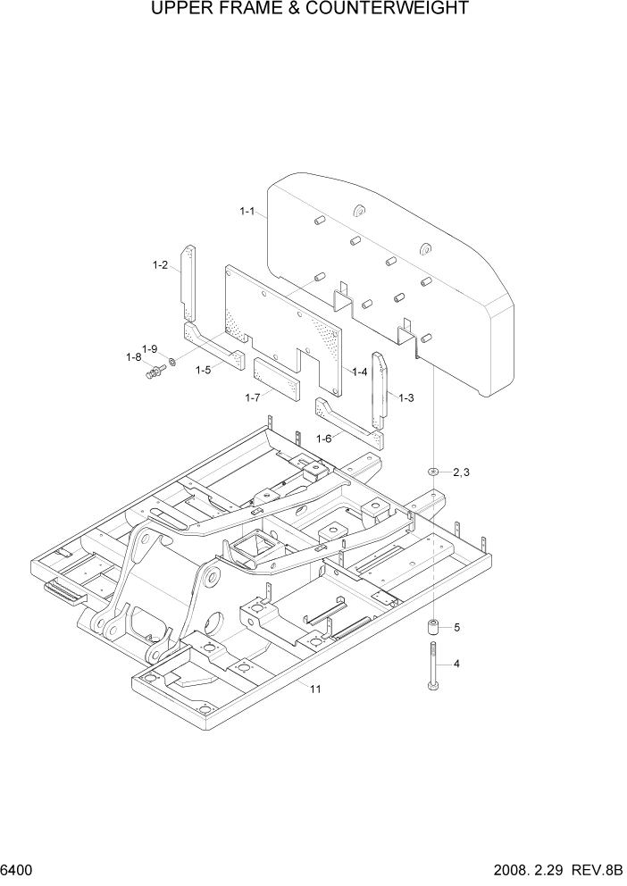 Схема запчастей Hyundai R300LC7 - PAGE 6400 UPPER FRAME & COUNTERWEIGHT СТРУКТУРА