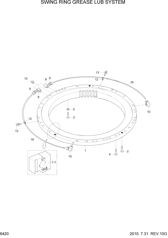 Схема запчастей Hyundai R300LC7 - PAGE 6420 SWING RING GREASE LUB SYSTEM СТРУКТУРА