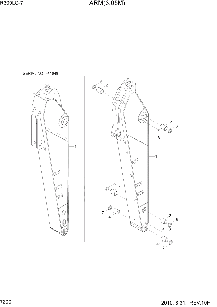 Схема запчастей Hyundai R300LC7 - PAGE 7200 ARM(3.05M) РАБОЧЕЕ ОБОРУДОВАНИЕ