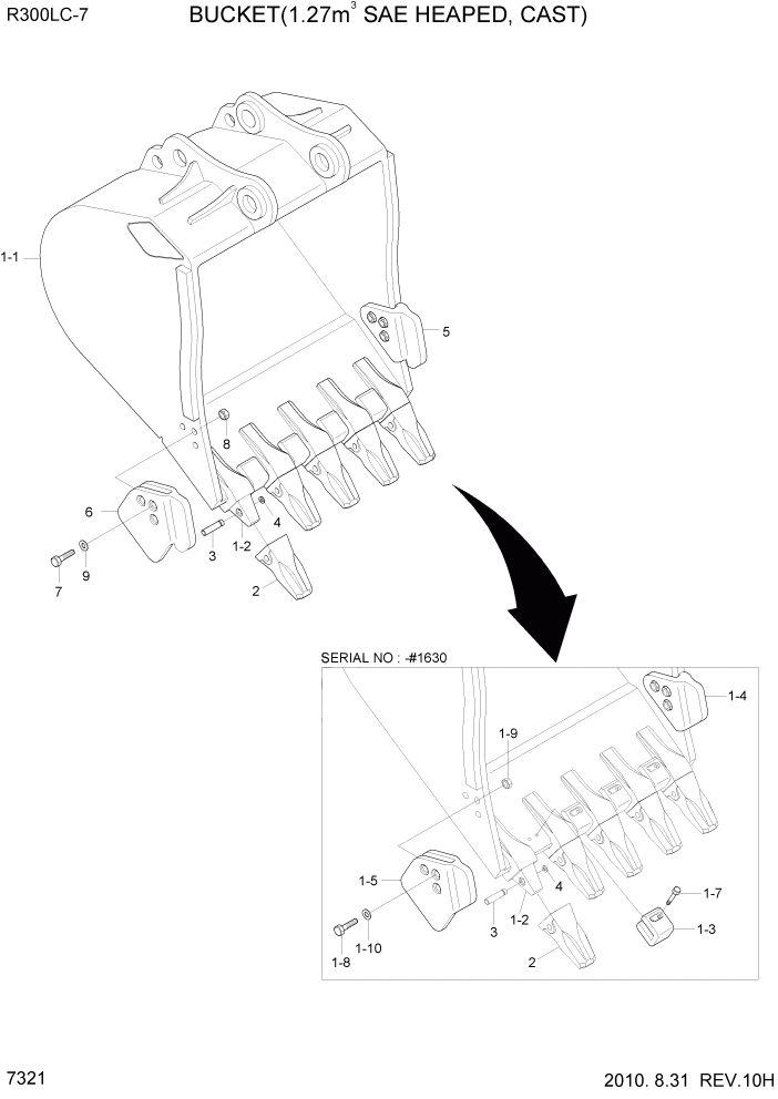 Схема запчастей Hyundai R300LC7 - PAGE 7321 BUCKET(1.27M3 SAE HEAPED, CAST) РАБОЧЕЕ ОБОРУДОВАНИЕ