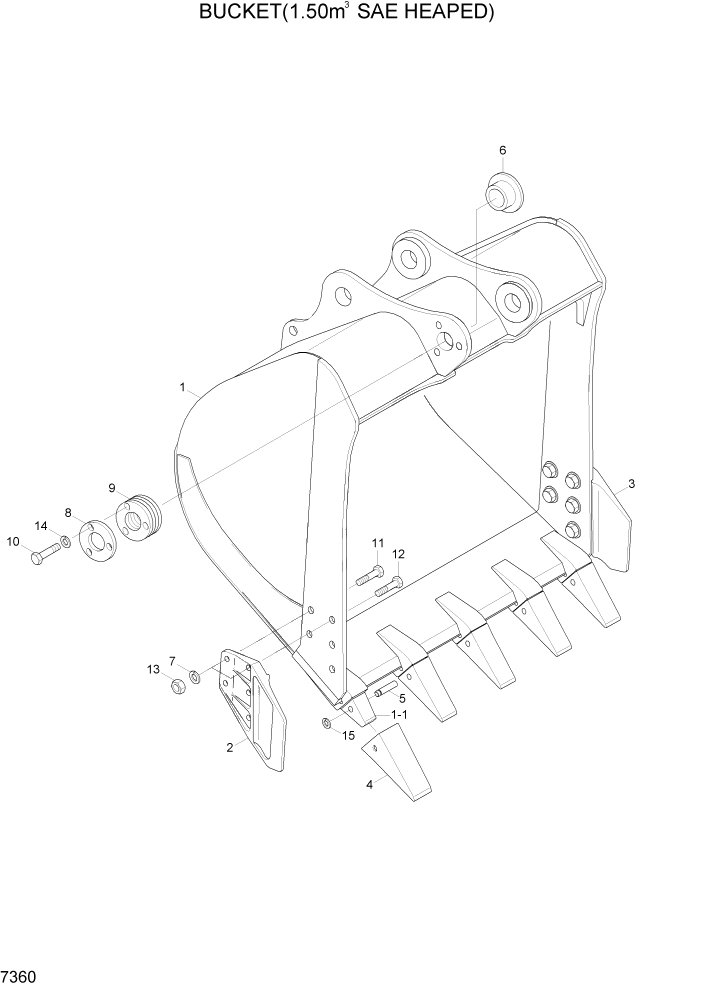 Схема запчастей Hyundai R300LC7 - PAGE 7360 BUCKET(1.50M3 SAE HEAPED) РАБОЧЕЕ ОБОРУДОВАНИЕ