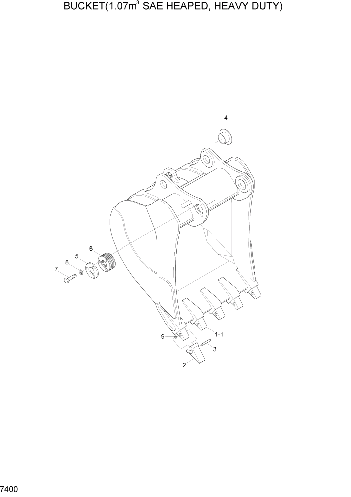 Схема запчастей Hyundai R300LC7 - PAGE 7400 BUCKET(1.07M3 SAE HEAPED, HEAVY DUTY) РАБОЧЕЕ ОБОРУДОВАНИЕ