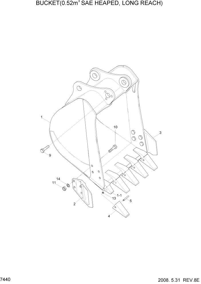 Схема запчастей Hyundai R300LC7 - PAGE 7440 BUCKET(0.52M3 SAE HEAPED, LONG REACH) РАБОЧЕЕ ОБОРУДОВАНИЕ