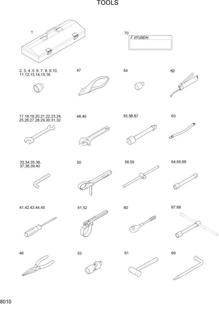 Схема запчастей Hyundai R300LC7 - PAGE 8010 TOOLS ДРУГИЕ ЧАСТИ