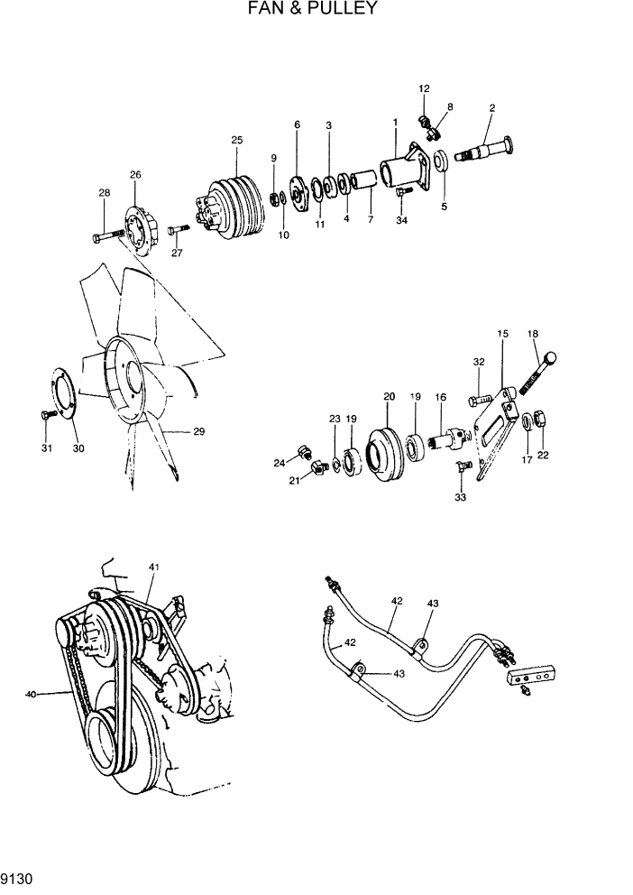 Схема запчастей Hyundai R300LC7 - PAGE 9130 FAN & PULLEY ДВИГАТЕЛЬ БАЗА