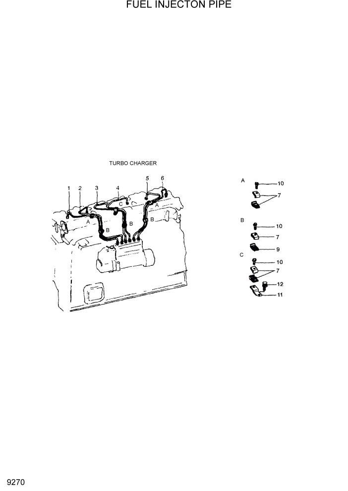 Схема запчастей Hyundai R300LC7 - PAGE 9270 FUEL INJECTION PIPE ДВИГАТЕЛЬ БАЗА