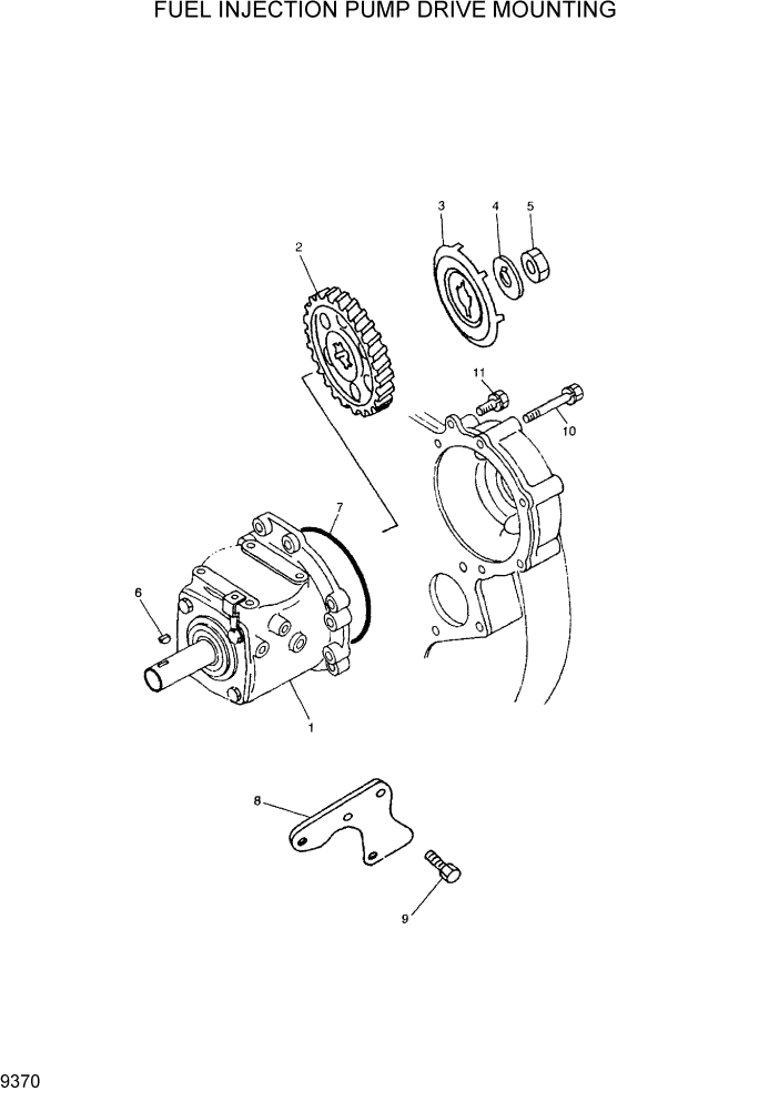 Схема запчастей Hyundai R300LC7 - PAGE 9370 FUEL INJECTION PUMP DRIVE MOUNTING ДВИГАТЕЛЬ БАЗА