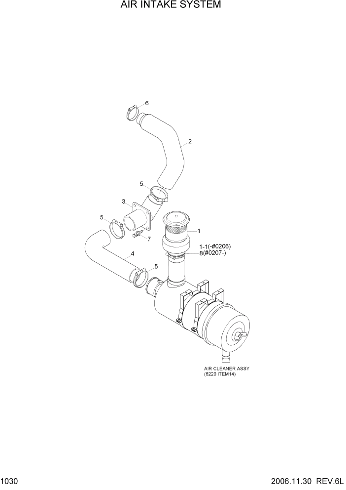 Схема запчастей Hyundai R305LC7 - PAGE 1030 AIR INTAKE SYSTEM СИСТЕМА ДВИГАТЕЛЯ