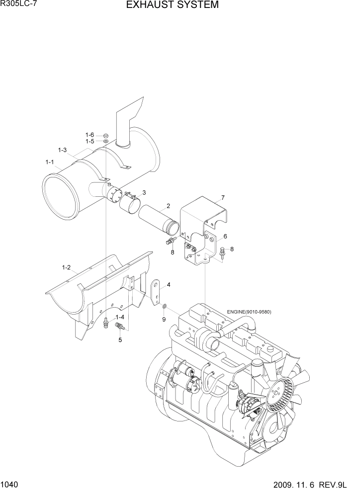 Схема запчастей Hyundai R305LC7 - PAGE 1040 EXHAUST SYSTEM СИСТЕМА ДВИГАТЕЛЯ