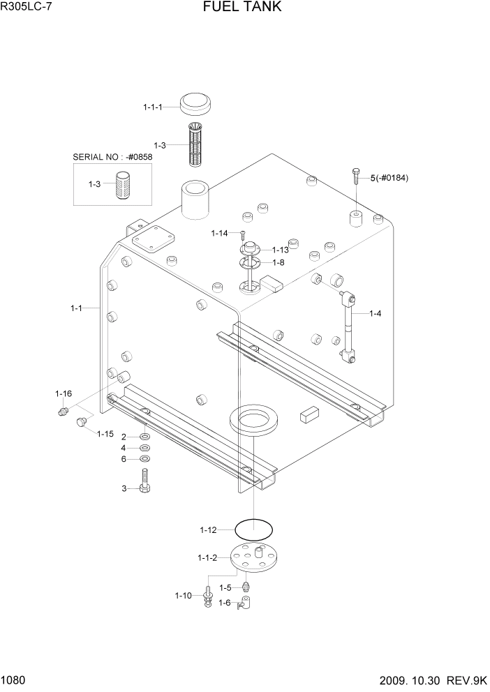 Схема запчастей Hyundai R305LC7 - PAGE 1080 FUEL TANK СИСТЕМА ДВИГАТЕЛЯ