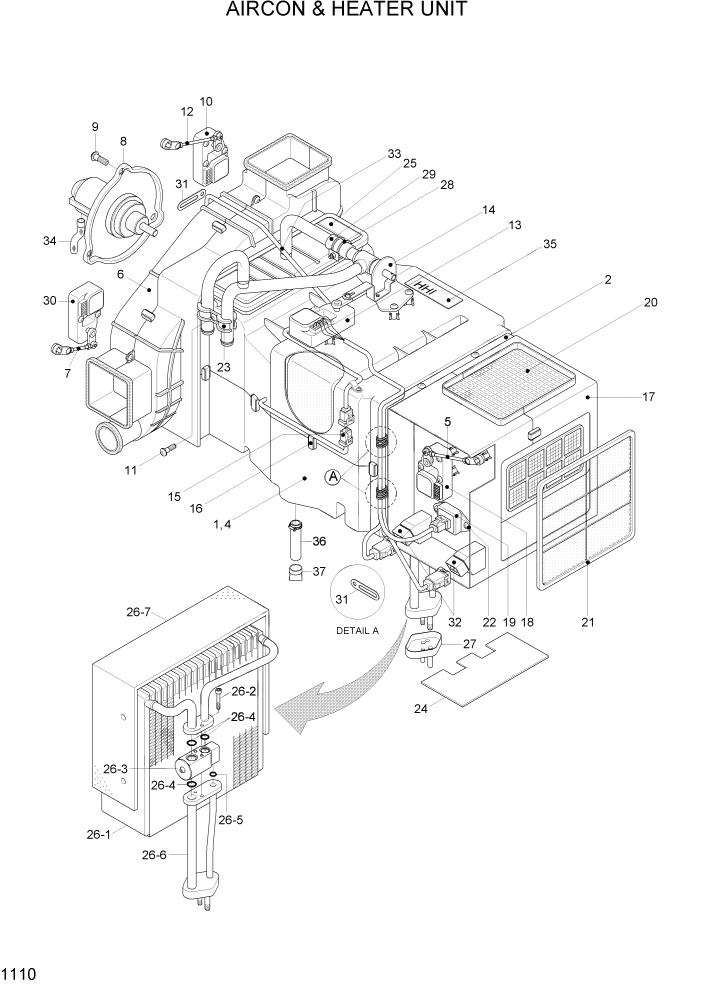 Схема запчастей Hyundai R305LC7 - PAGE 1110 AIRCON & HEATER UNIT(-#0143) СИСТЕМА ДВИГАТЕЛЯ