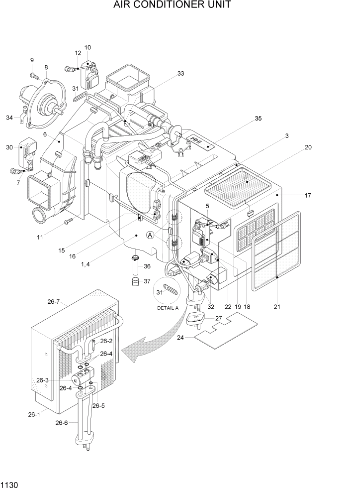 Схема запчастей Hyundai R305LC7 - PAGE 1130 AIR CONDITIONER UNIT СИСТЕМА ДВИГАТЕЛЯ