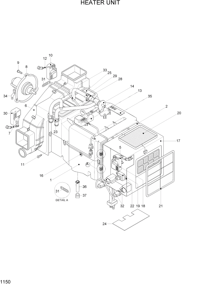 Схема запчастей Hyundai R305LC7 - PAGE 1150 HEATER UNIT(-#0143) СИСТЕМА ДВИГАТЕЛЯ