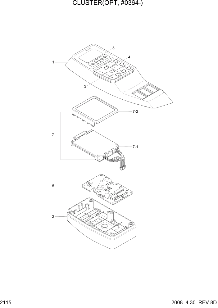 Схема запчастей Hyundai R305LC7 - PAGE 2115 CLUSTER(OPT, #0364-) ЭЛЕКТРИЧЕСКАЯ СИСТЕМА