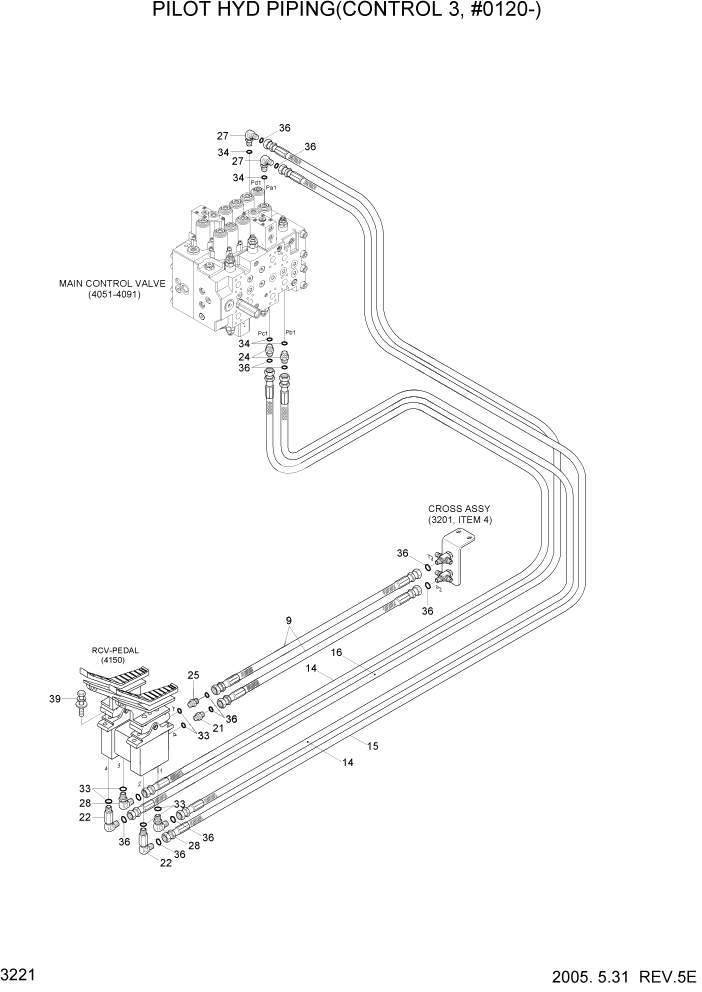 Схема запчастей Hyundai R305LC7 - PAGE 3221 PILOT HYD PIPING(CONTROL 3, #0120-) ГИДРАВЛИЧЕСКАЯ СИСТЕМА