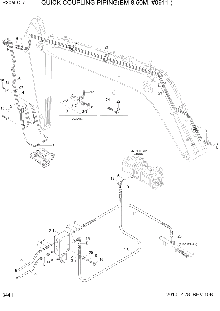 Схема запчастей Hyundai R305LC7 - PAGE 3441 QUICK COUPLING PIPING(BM 8.50M, #0911-) ГИДРАВЛИЧЕСКАЯ СИСТЕМА