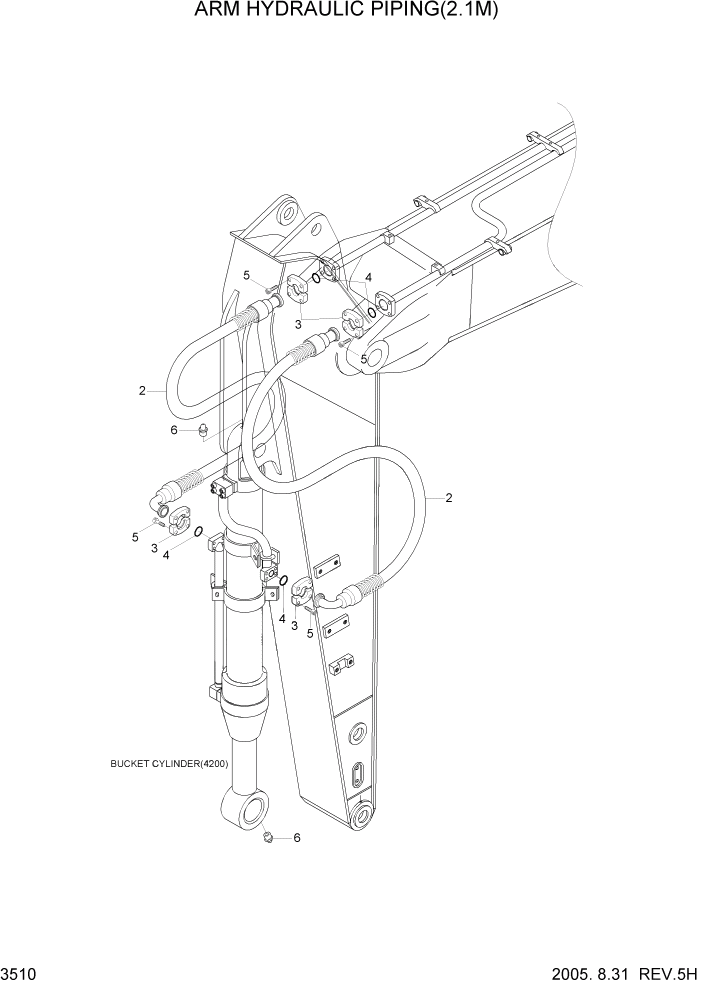 Схема запчастей Hyundai R305LC7 - PAGE 3510 ARM HYDRAULIC PIPING(2.1M) ГИДРАВЛИЧЕСКАЯ СИСТЕМА
