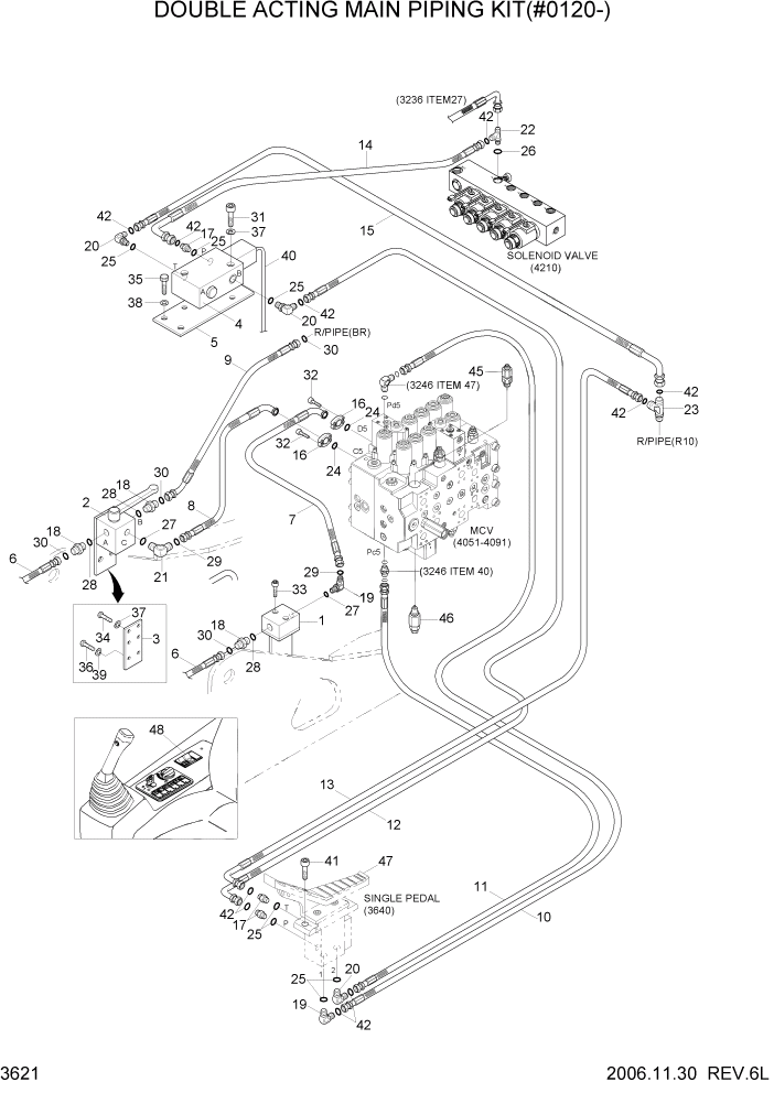 Схема запчастей Hyundai R305LC7 - PAGE 3621 DOUBLE ACTING MAIN PIPING KIT(#0120-) ГИДРАВЛИЧЕСКАЯ СИСТЕМА
