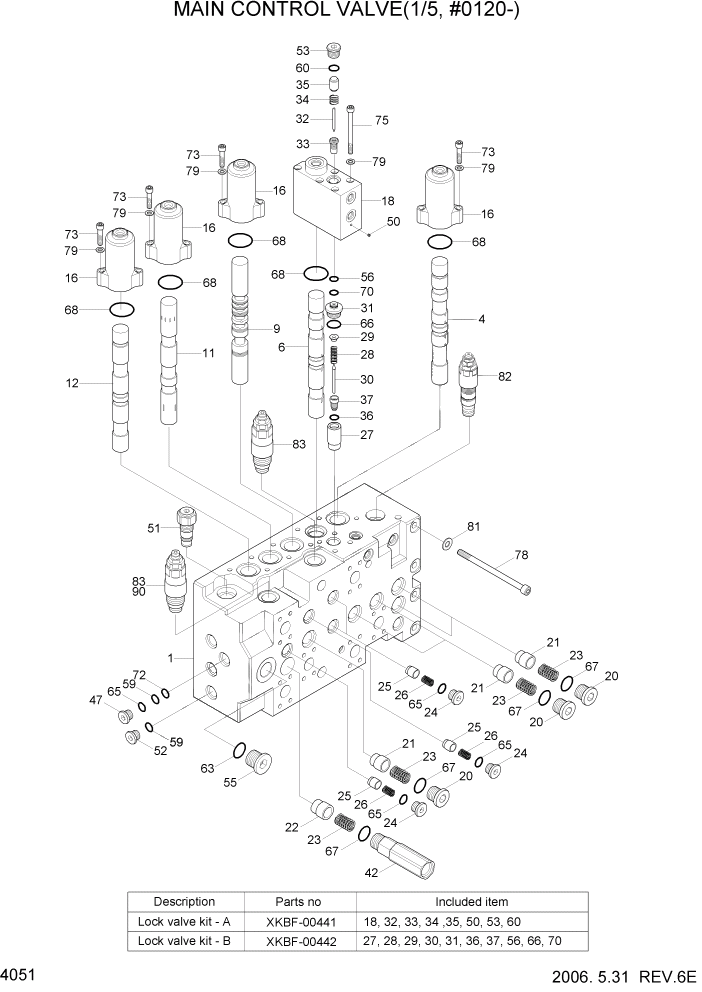 Схема запчастей Hyundai R305LC7 - PAGE 4051 MAIN CONTROL VALVE(1/5, #0120-) ГИДРАВЛИЧЕСКИЕ КОМПОНЕНТЫ