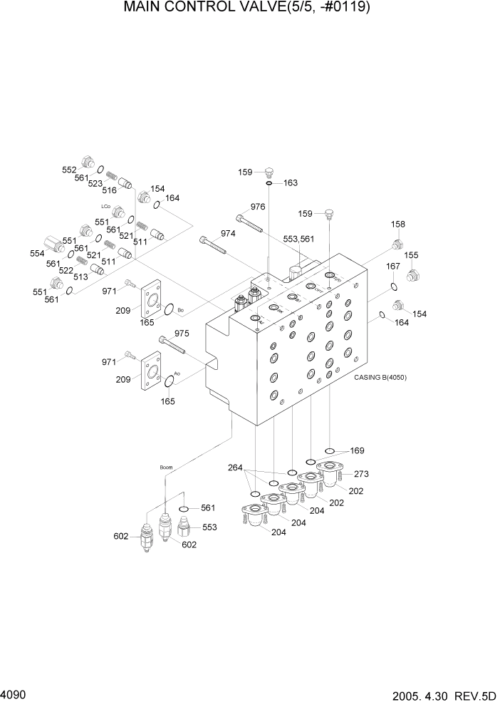 Схема запчастей Hyundai R305LC7 - PAGE 4090 MAIN CONTROL VALVE(5/5, -#0119) ГИДРАВЛИЧЕСКИЕ КОМПОНЕНТЫ