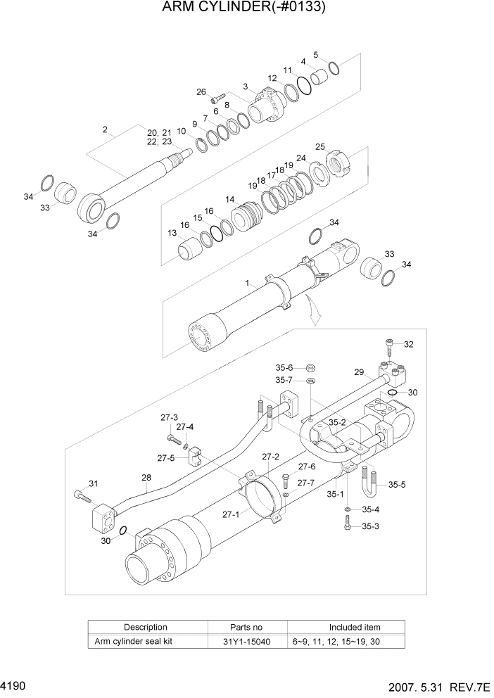 Схема запчастей Hyundai R305LC7 - PAGE 4190 ARM CYLINDER(-#0133) ГИДРАВЛИЧЕСКИЕ КОМПОНЕНТЫ