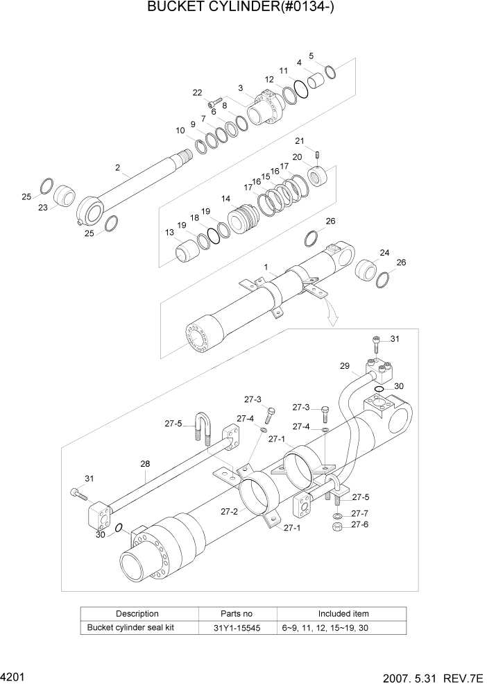 Схема запчастей Hyundai R305LC7 - PAGE 4201 BUCKET CYLINDER(#0134-) ГИДРАВЛИЧЕСКИЕ КОМПОНЕНТЫ