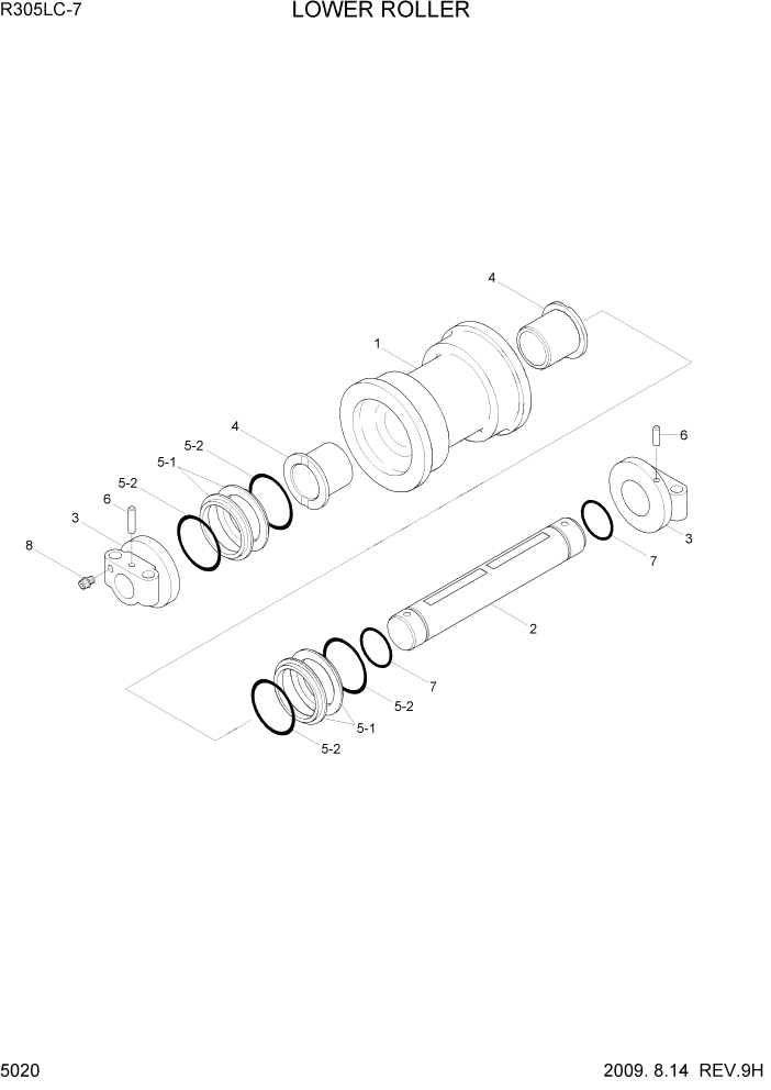 Схема запчастей Hyundai R305LC7 - PAGE 5020 LOWER ROLLER ХОДОВАЯ ЧАСТЬ