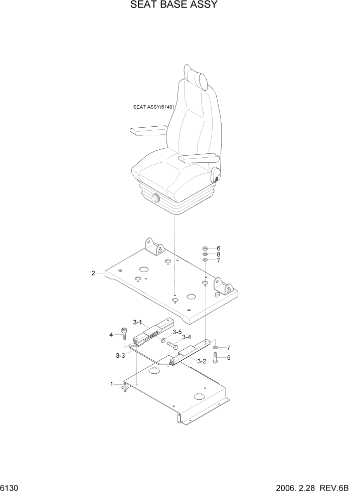 Схема запчастей Hyundai R305LC7 - PAGE 6130 SEAT BASE ASSY СТРУКТУРА