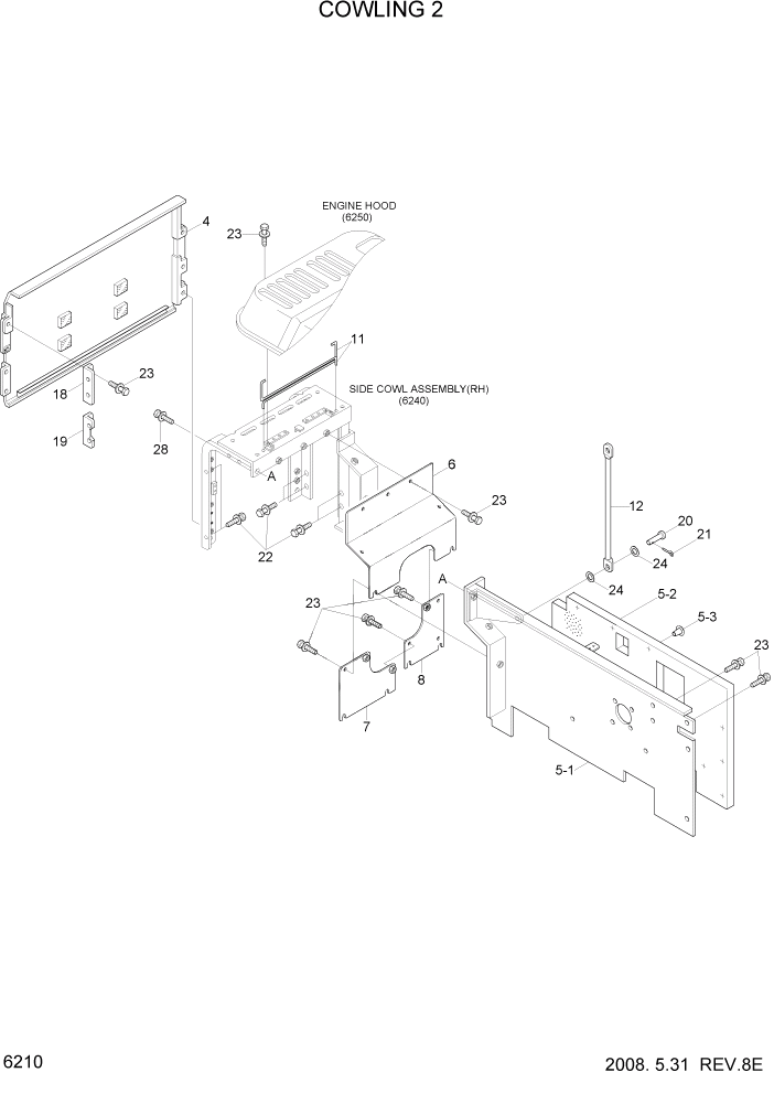 Схема запчастей Hyundai R305LC7 - PAGE 6210 COWLING 2 СТРУКТУРА