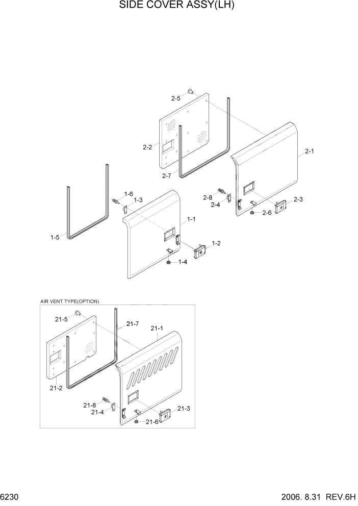 Схема запчастей Hyundai R305LC7 - PAGE 6230 SIDE COVER ASSY(LH) СТРУКТУРА