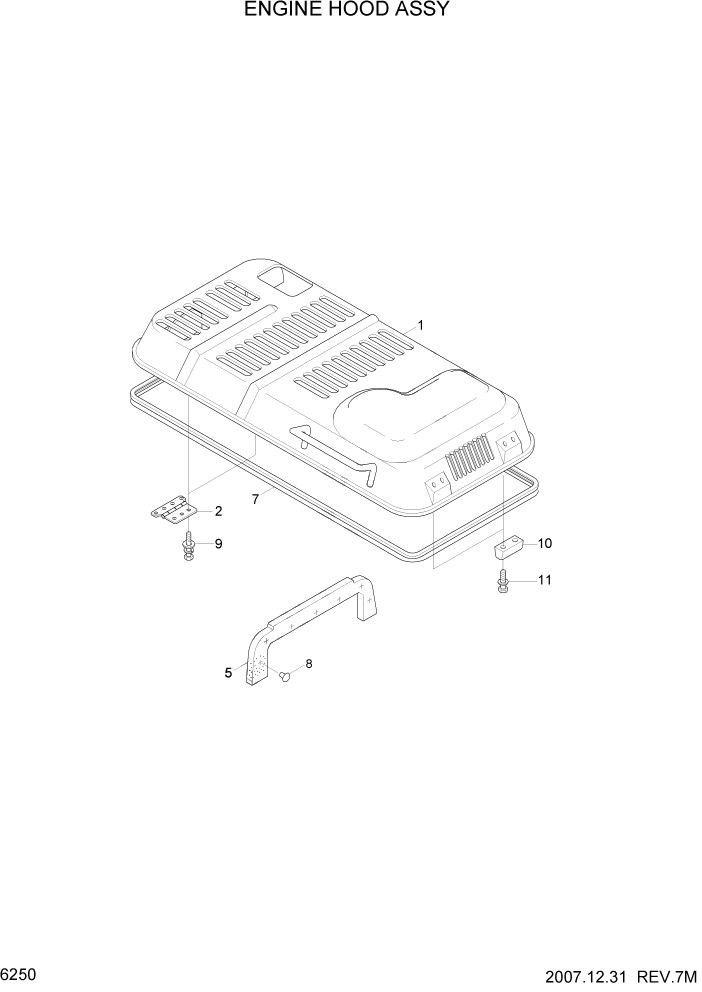 Схема запчастей Hyundai R305LC7 - PAGE 6250 ENGINE HOOD ASSY СТРУКТУРА