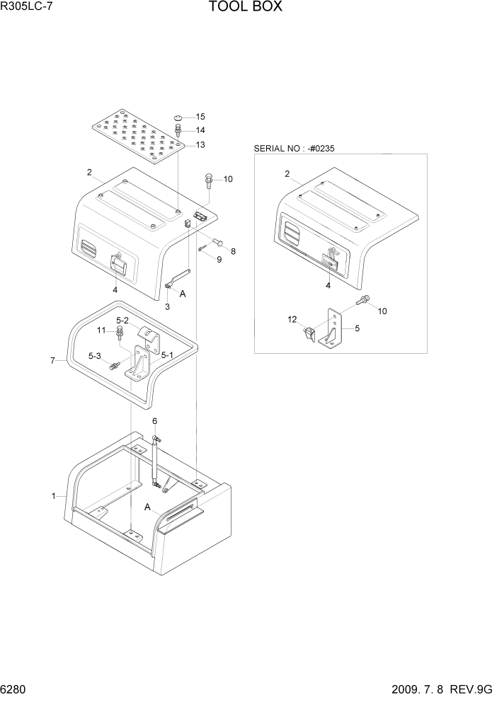 Схема запчастей Hyundai R305LC7 - PAGE 6280 TOOL BOX СТРУКТУРА