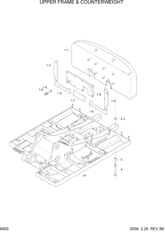 Схема запчастей Hyundai R305LC7 - PAGE 6400 UPPER FRAME & COUNTERWEIGHT СТРУКТУРА