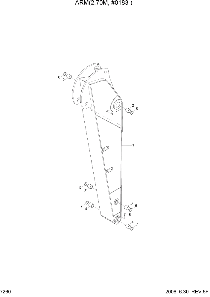 Схема запчастей Hyundai R305LC7 - PAGE 7260 ARM(2.70M, #0183-) РАБОЧЕЕ ОБОРУДОВАНИЕ