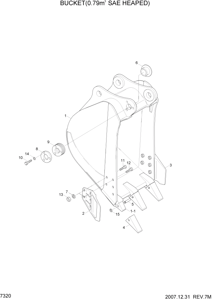 Схема запчастей Hyundai R305LC7 - PAGE 7320 BUCKET(0.79M3 SAE HEAPED) РАБОЧЕЕ ОБОРУДОВАНИЕ