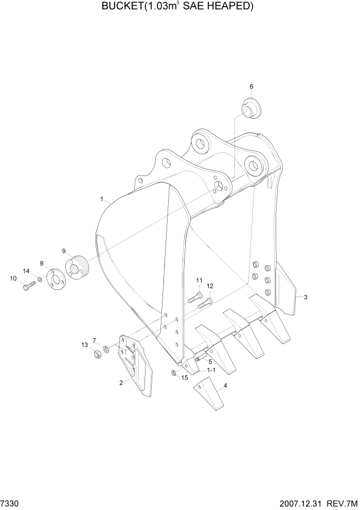 Схема запчастей Hyundai R305LC7 - PAGE 7330 BUCKET(1.03M3 SAE HEAPED) РАБОЧЕЕ ОБОРУДОВАНИЕ